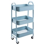 DOEWORKS Chariot de Rangement Chariot à roulettes Chariot de Service 3 Niveaux Desserte, Chariot Cuisine Chariot Roulant Chariot Métal pour Chambre Salle de Bain Bureau, Gris-Bleu