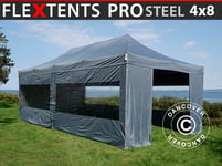 Snabbtält Depåtält Easy-up tält Eventtält Partytält FleXtents PRO Steel 4x8m Grå, inkl. 6 sidor