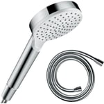 Pommeau de douche Hansgrohe Crometta EcoSmart blanc/chromé + flexible de douche 2 m Hansgrohe Isiflex chromé