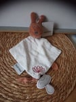 Doudou plat lapin marron lange écru pois attache tétine Susie et Bonnie Nattou