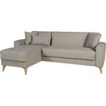 Canapé d'angle convertible réversible - 3 / 4 personnes - OMEGA - Tissu beige - Coffre - 3 coussins - 225 x 81/151 x 84 cm