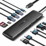 Lemorele Dock Station d'accueil USB C 10Gbps, Adaptateur USB-C 12-en-1 vers Double HDMI 4K, VGA, 3*USB 3.1, 1*USB 2.0, 1*USB-C 3.1, PD 100W, SD/TF, AUX 3,5 mm pour MacBook/HP/Dell/Lenovo/Acer et Plus