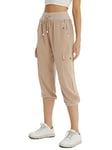 fuinloth Pantacourt Femme été Cargo Randonnée Chic Cordon Pantalon 3/4 avec Quatre Poches Jaune XL 44-46