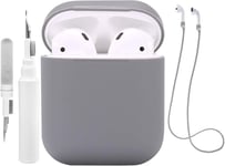 Étui en Silicone Compatible avec Les AirPods 2 1 avec kit de Nettoyage, étui de Protection Compatible avec Apple AirPods 2 avec Sangle de Sport, Housse Souple pour l'étui des Airpods 1 2 (Gray)