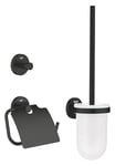 GROHE Start Set d'Accessoires 3-in-1 (Patère Murale, Dérouleur Papier Mural et Porte-Balai WC), A Coller avec GROHE QuickGlue ou à Visser, Noir Mat, 412042430