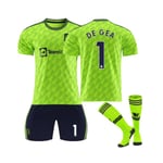 (Neongrön Manchester United 2022/23 Third Replica Jersey De Gea No.1 Fotbollströja 3-delade kit för barn Vuxna 24(140-145CM)