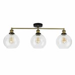 MiniSun Industrial Black Gold 3 Way Fitting Glass Globe Shades-With Bulbs!