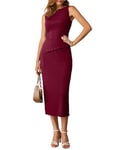 Ladies Dresses Summer Sleeveless Wrap Dress Maxi Cocktail Dress Bodycon Dress Basic XXL Wine Red-5