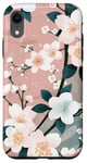 Coque pour iPhone XR Fleurs blanches sur fond rose élégant floral