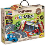 Lisciani - Montessori - Garage pour Voitures - Jeu d'Imagination et d'Action - Voitures en Bois - Garage et Toboggan 3D - Piste de Course - Pour Enfants de 1 à 4 ans