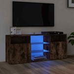 vidaXL TV Cabinet with LED Lights Smoked Oak 120x30x50 cm NEW