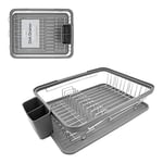 Anika 69069 Kitchen Dish Drainer Rack/Separate Cutlery Holder/Removable Drip Tray/Grey Colour / 41 x 32 x 9.5cm