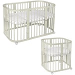 Waldin - Lit bébé en bois 7en1, matelas, lit qui grandit avec l'enfant:Sans ensemble de tissus, Bois olive