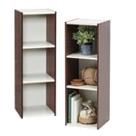 Iris Ohyama, Bibliotheque Gain de Place, Large 3 Etageres, Lot de 2, Marron, Réglable, Modulable, pour Salon, Bureau, Chambre, Livres, CD, Petit Meuble de Rangement, Montage facile, UB-9030