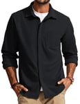 Chemise Homme Manches Longues avec Poches Chemise en Velours côtelé Veste boutonnée Noir XXL