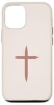 Coque pour iPhone 12/12 Pro Croix chrétienne Boho minimaliste beige jésus religieux