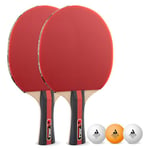 JOOLA Set de Raquette de Ping-Pong Rosskopf, 2 Batttes de Tennis de Table + 3 balles, rouge/noire, 5 pcs