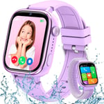 Montre Connectée Enfant Gps, 4g Montre Intelligente Avec Carte Sim/Sos/Mode Classe/Appels Vidéo/Chat Vocal/Téléphone/Podomètre/Réveil/Jeux, Ip68 Étanche Smartwatch Pour Garçons Filles, Violet