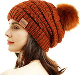 REDESS Bonnet d'hiver à Pompons pour Femme Doublure Polaire Chaude Épais Slouchy Snow Knit Chunky Baggy Skull Ski Cap