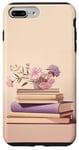 Coque pour iPhone 7 Plus/8 Plus Livres rose violet pastel et fleur sur fond beige