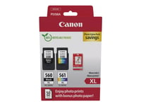 Canon Pg-560Xl/Cl-561Xl Photo Value Pack - Blank - 2-Pack - Høy Ytelse - Svart, Farge (Cyan, Magenta, Gul) - Original - Hengeboks - Blekkpatron/Papirsett - For Pixma Ts5350, Ts5351, Ts5352, Ts5353, Ts7450