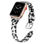 Apple Watch Series 5 40mm leopardi aito nahkainen kellonauha - Harmaa Hopea/Harmaa