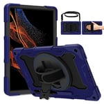 ROSROME for Samsung S8 Ultra Tablet Case 14.6 inch 2022,Heavy Duty Shockproof Galaxy Tab S8 Ultra Case SM-X900/X906 with Screen Protector & Rotating Stand & Shoulder Strap & Pencil Holder,Blue