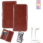 Case For Samsung Galaxy M13 brown + Earphones Protective Flip Cover Folding Bag 