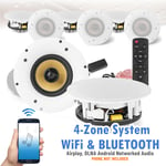 8" Multi Room Ceiling Speaker System 4 Zone WiFI Wireless Bluetooth Home Audio