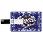 4G USB Flash Drives Credit Card Shape Sugar Skull Decor Memory Stick Bank Card Style Scary Floral Skull with Motifs in Ornate Framework Swirls Gothic Vintage,Multicolor Waterproof Pen Thumb Lovely Ju