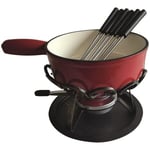 TABLE & COOK - Fondue diam. 24 cm rouge uni réchaud fer forgé 6 fourchett