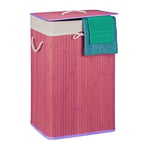 Relaxdays 10019053 Panier à linge pliant corbeille pliable rectangle en bambou 83 litres 65 cm hauteur HxlxP 65,5 x 43,5 x 33,5 cm, violet