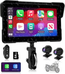 Carplay Moto Android Auto Moto avec 2K Dashcam Avant Arrière, 7 Pouces Dashcam Moto Navigation Carplay écran IP67 étanche Double Bluetooth Enregistrement Continu 64G TF