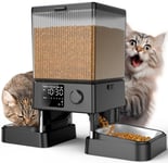 oneisall 5L Distributeur Croquettes Chat Automatique 2 Bols Mangeoire Automatique pour Chat à Un Bouton Fonctionnement Facile Mangeoire pour Chat