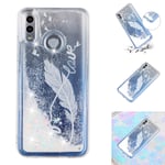 Coque Huawei Y7 2019 - Anfire Coque Liquide Crystal Etui Housse Transparent Silicone Soft TPU Case Cover Bling Glitter Paillette Clair Cristal Proteaction pour Huawei Y7 2019 - Plume Blanc