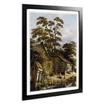 Big Box Art Framed Print of Roelof Van Vries Cottage on a River Design | Wall Art Picture | Home Decor for Kitchen, Living Room, Bedroom, Hallway, Black, A2 / 24.5x18 Inch / 62x45cm