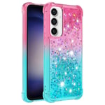 SKALO Samsung S23 FE Juoksuhiekka Glitter Sydämet TPU kuori - Pinkki-Turkoosi