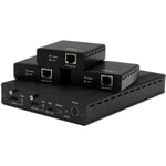 StarTech 3 Way HDMI Splitter - HDBaseT Extender Kit w/ 3 Receivers - 1x3 HDMI over CAT5e / CAT6 Splitter - 3 Port HDBaseT HDMI Extender - Up to 4K