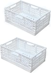 Caisse Pliable Plastique,Empilable Cagettes Plastique Pliable Paniers Rangement avec Poignée Panier Rangement Plastique pour Chambre à Coucher Bureau Cuisine (Blanc,30×20×12cm)