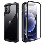 ZtotopCases Case for iPhone 12 Mini 5.4 inch, dual layer shockproof clear bumper cover with integrated screen protector, case for iPhone 12 Mini 5.4 inch 2020, black, iphone125.4-black