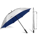 ZOMAKE Parapluie de Golf 68 Pouces,UPF 50+ UV Grand Parapluie Soleil,Double Canopée XXL Ombrelle anti Tempete - Automatique Solide Grande Parapluie pour Homme Femme(Argenté Bleu)