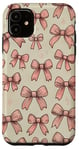 Coque pour iPhone 11 Adorable nœud beige et rose esthétique