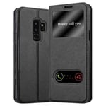 cadorabo Coque pour Samsung Galaxy S9 Plus en Noir COMÈTE - Housse Protection avec Stand Horizontal et Deux Fenêtres - Portefeuille Etui Poche Folio Case Cover