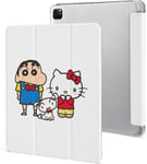 Étui Pour Ipad Pro 2021 Crayon Shin-Chan Hello Kitty 12,9 Pouces, Type Ordinateur Portable, Support À Trois Volets Avec Porte-Stylo, Réveil/Veille Automatique