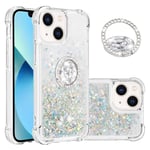 IMEIKONST Coque pour iPhone 13 Mini Étui avec Support, Paillette Strass Sable Mouvant Liquide Brillants Transparente TPU Silicone Bumper Housse pour iPhone 13 Mini. Love Silver YBZ