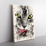 Big Box Art Tabby Cat Licking Paw French Cream Canvas Wall Art Print Ready to Hang Picture, 76 x 50 cm (30 x 20 Inch), Multi-Coloured