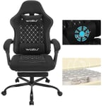 WOLTU Chaise Gaming Massante, Fauteuil Gamer, avec Coussin à Ressorts, Soutien Lombaire Massant, Chaise Ergonomique, Appui-tête, Repose-Pieds, Charge 150kg, Tissu Technique, Noir+Blanc, GS07sz