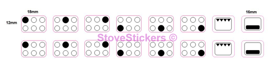 6 RING BURNER HOB STOVE STICKERS COOKER TOP  OVEN MARKINGS DECALS REPLACEMENT.