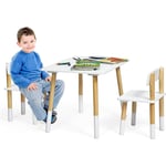 GOPLUS Ensemble de 1 Table et 2 Chaises pour Enfants,Table et Chaises en MDF et Pin pour Activites d' Etude,Utilisation Interieure ou Exterieure pour