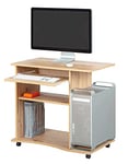 Inter Link - Bureau - Table pour ordinateur portable - Table pour ordinateur - Sur roulettes - Tiroir extensible - Mini bureau - Stratifié - 80 x 50 x 75cm - Reproduction chêne Artisan- Addu